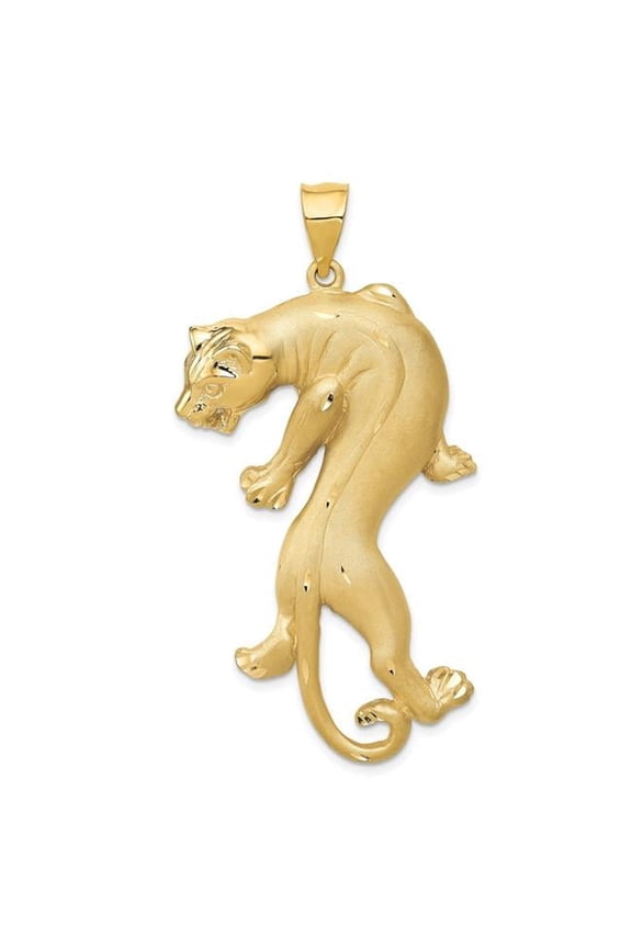 14k Yellow Gold Solid Satin Diamond Cut Finish Panther Charm Pendant