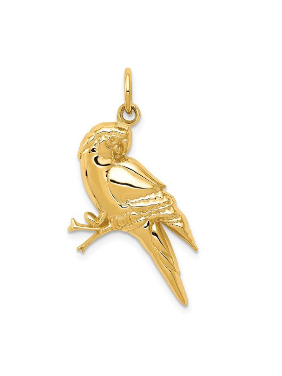 14k Yellow Gold Concave Shape Parrot Bird Pendant