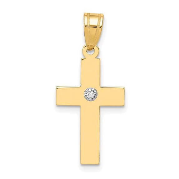 Finest Gold 14K Yellow Gold Polished 0.01CT Diamond Cross Pendant