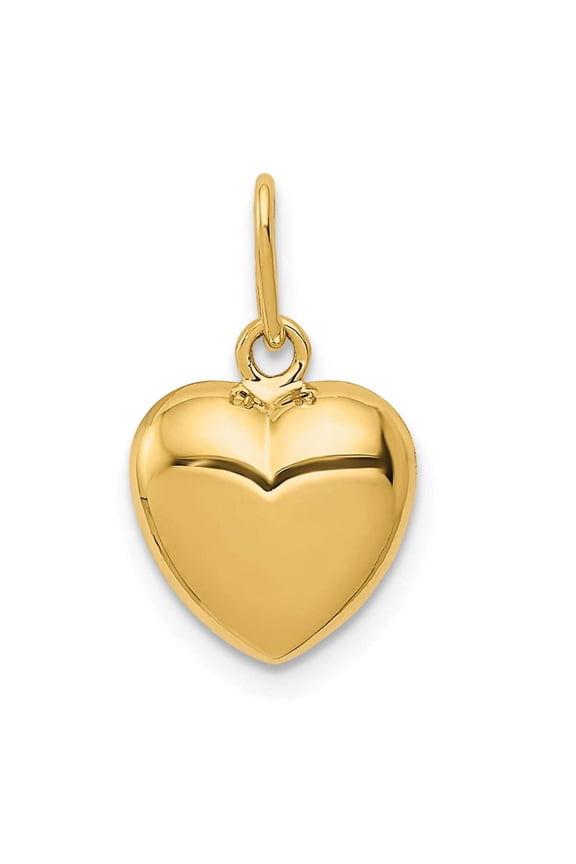 14K Yellow Gold Polished Finish 3-Dimensional Hollow Puffed Heart Shape Pendant Charm