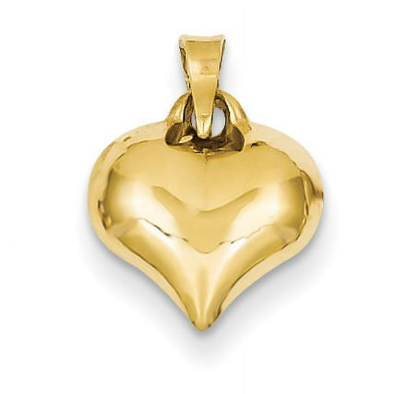 14k Yellow Gold Hollow Polished Puffed Love Heart Charm 11.3x14.6mm Pendant Necklace for Women
