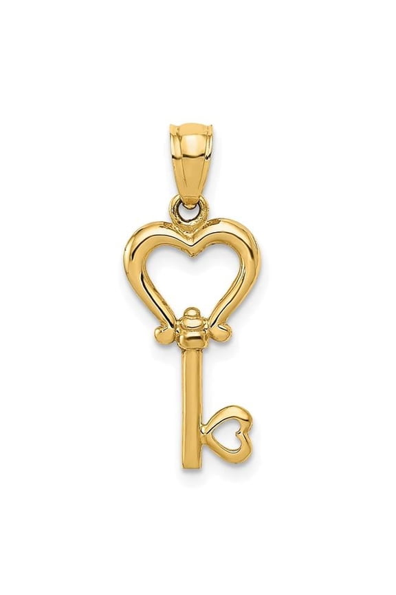 14K Yellow Gold Polished 3D Heart Key Pendant