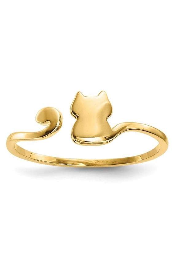 14K Yellow Gold Polished Cat Adjustable Cuff Ring - Size 7