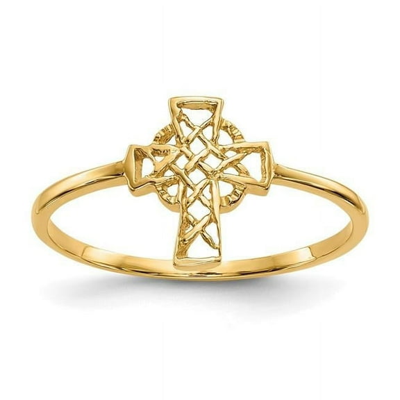 Finest Gold 14K Yellow Gold Polished Celtic Cross Ring - Size 7