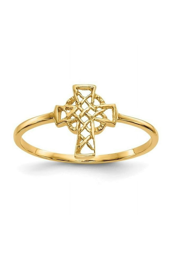 14K Yellow Gold Polished Celtic Cross Ring - Size 7
