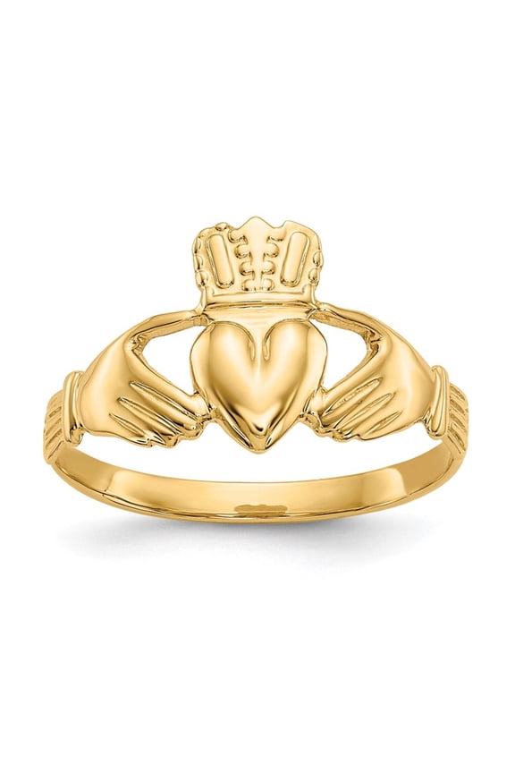 14k Yellow Gold Solid Polished Irish Claddagh Celtic Trinity Knot Ring Size 6 Ring for Women