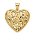 thumbnail image 1 of 14K Yellow Gold Polished Diamond Cut Finish Solid 3-Dimensional Filigree Heart Design Charm Pendant, 1 of 3