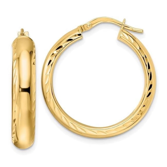Finest Gold 14K Yellow Gold Polished & Diamond-Cut Hoop Earrings