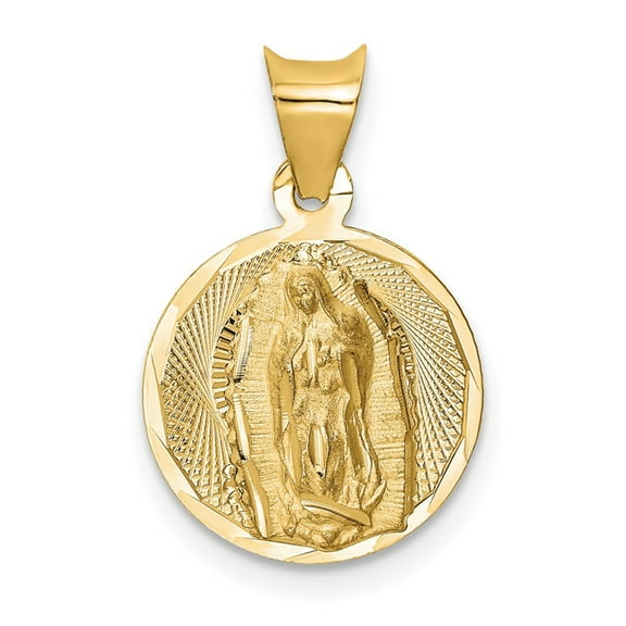 Finest Gold 14K Yellow Gold Polished Diamond-Cut Lady of Guadalupe Circle Pendant