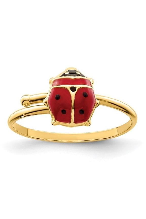 14K Yellow Gold Polished Enameled Madi K Ladybug Adjustable Ring