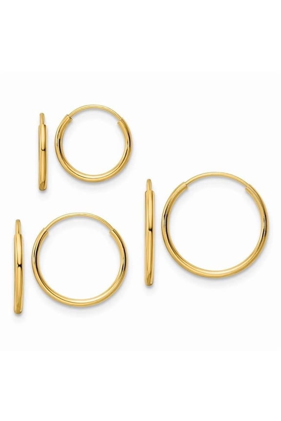 14K Yellow Gold Polished Endless Hoop 3 Piece Set