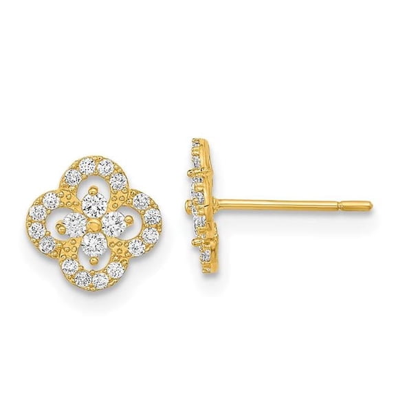 Finest Gold 14K Yellow Gold Polished Flower CZ Post Earrings