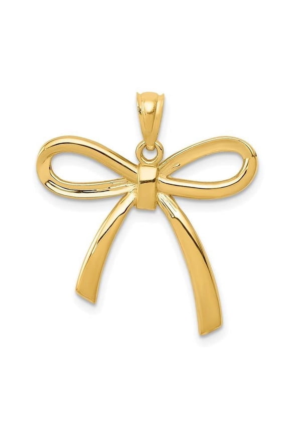 14K Yellow Gold Polished Ribbon Bow Pendant