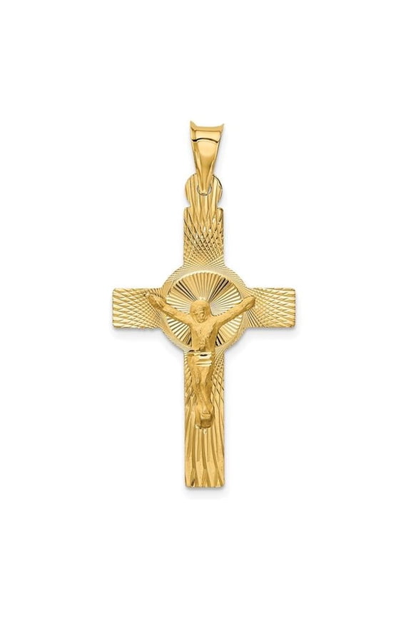 14K Yellow Gold Bold Satin  D.C Crucifix Cross Pendant