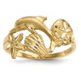 thumbnail image 1 of Finest Gold 14K Yellow Gold Polished & Satin Diamond-Cut Dolphin Starfish Shell Sand Dollar Ring - Size 7, 1 of 6