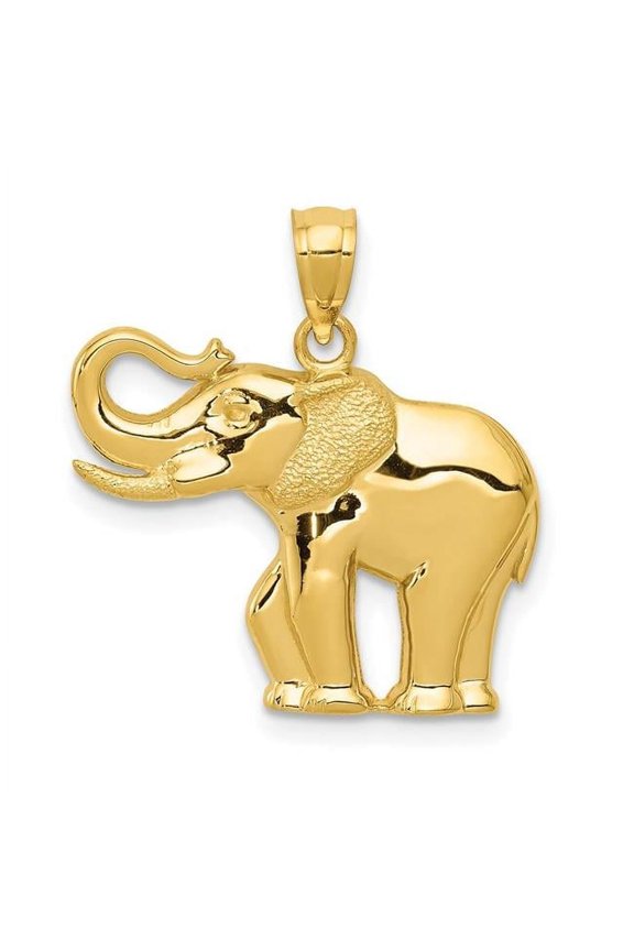Finest Gold 14K Yellow Gold Polished Satin Elephant Pendant
