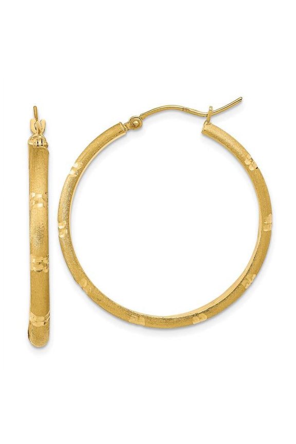 Finest Gold 14K Yellow Gold Polished & Satin Hoop Earrings
