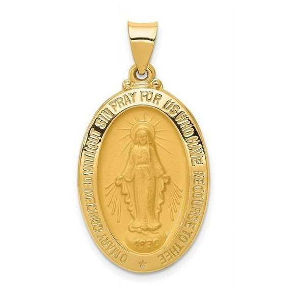14k Polished and Satin Hollow Miraculous Medal Oval Pendant XR1366