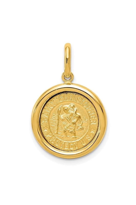 Finest Gold 14K Yellow Gold Polished & Satin St Christopher Medal Pendant