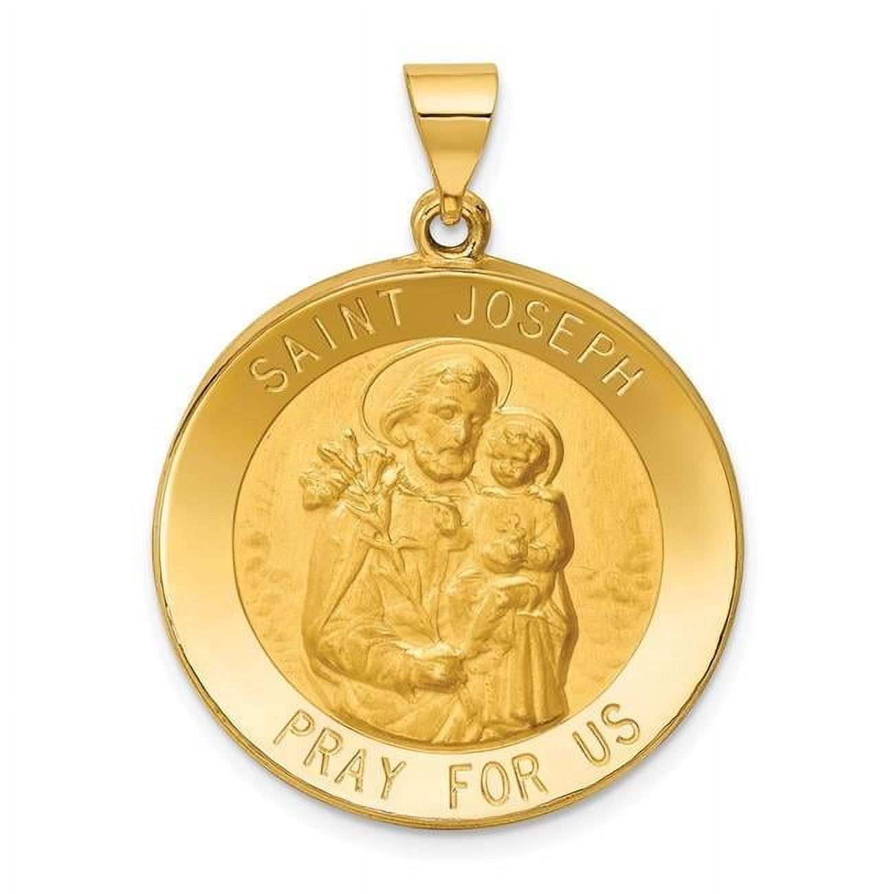 Finest Gold 14K Yellow Gold Polished & Satin St Joseph Medal Hollow ...