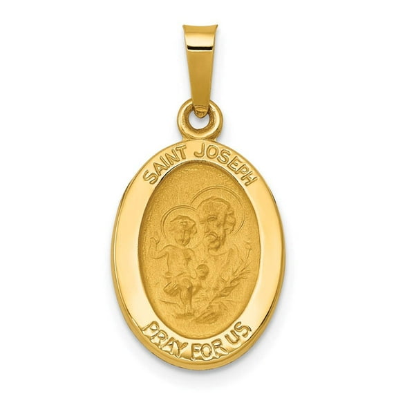 14k Polished and Satin St Joseph Medal Hollow Oval Pendant XR1343