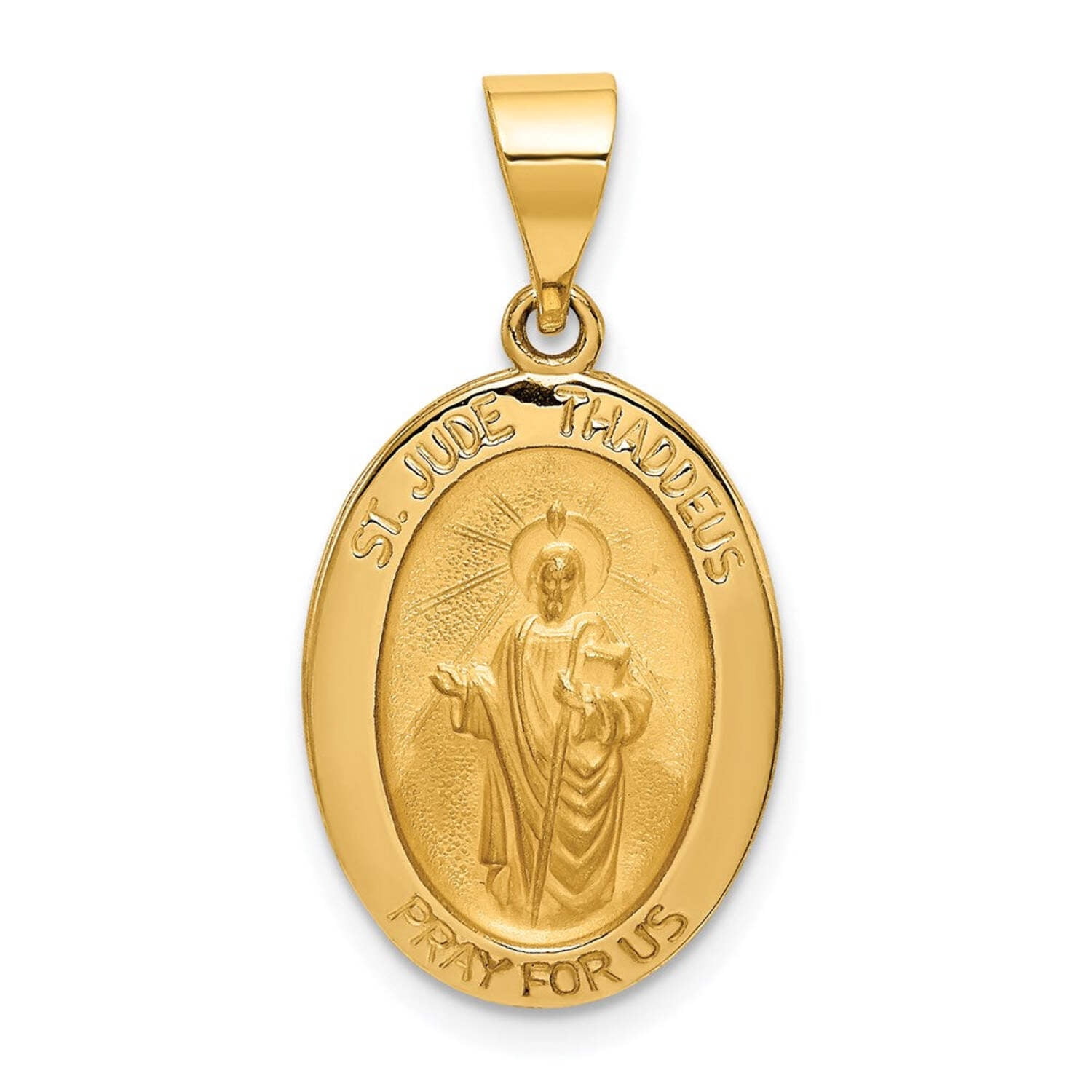 14k Polished and Satin Hollow St Jude Thaddeus Medal Oval Pendant ...