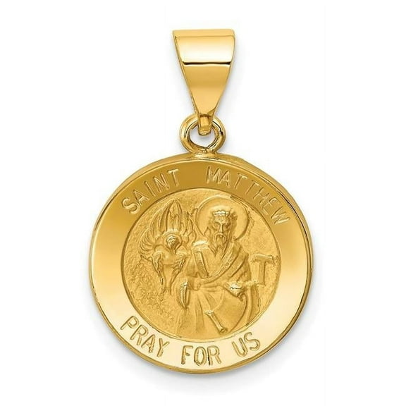 Finest Gold 14K Yellow Gold Polished & Satin St Matthew Medal Hollow Pendant