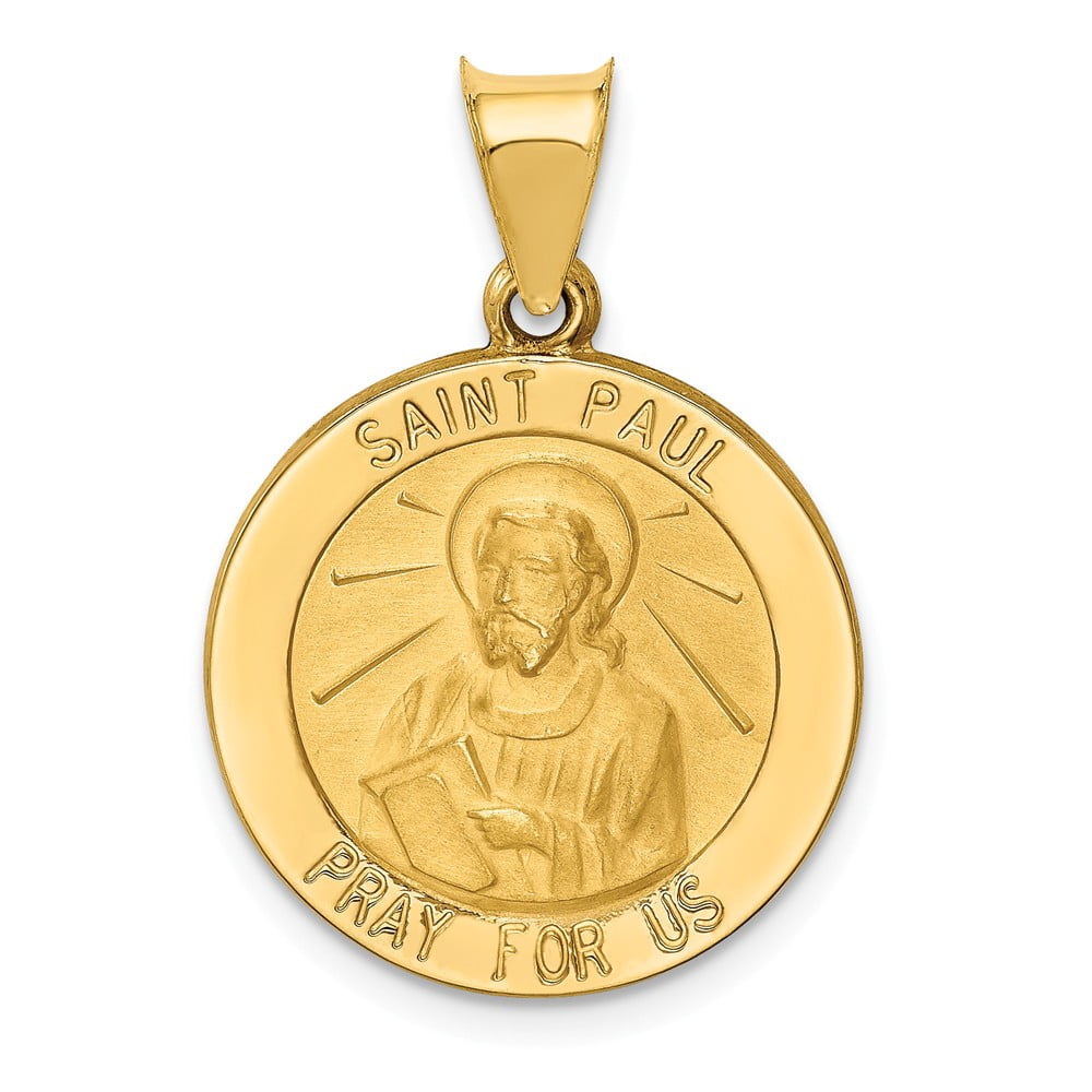 14k Polished and Satin Hollow St Paul Medal Round Pendant - Walmart.com