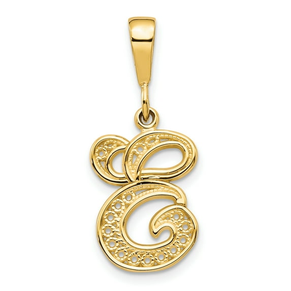 Finest Gold 14K Yellow Gold Polished Script Filigree Letter E Initial Pendant