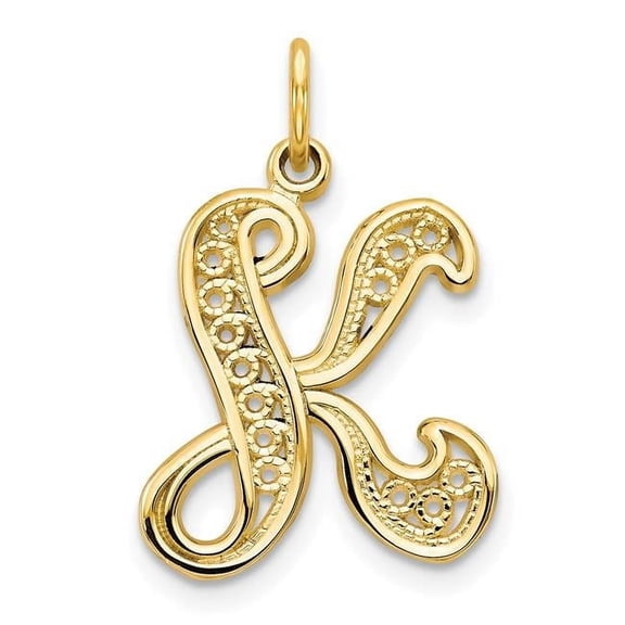 Finest Gold 14K Yellow Gold Polished Script Filigree Letter K Initial Pendant