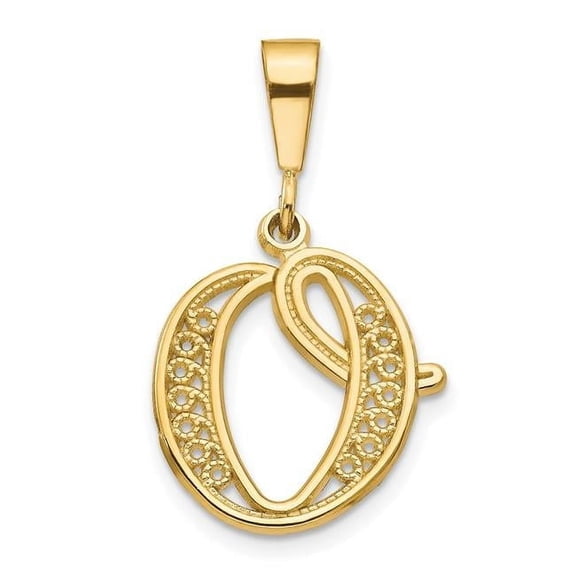 Finest Gold 14K Yellow Gold Polished Script Filigree Letter O Initial Pendant