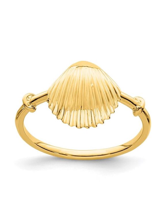 14K Yellow Gold Polished Shell Ring - Size 5