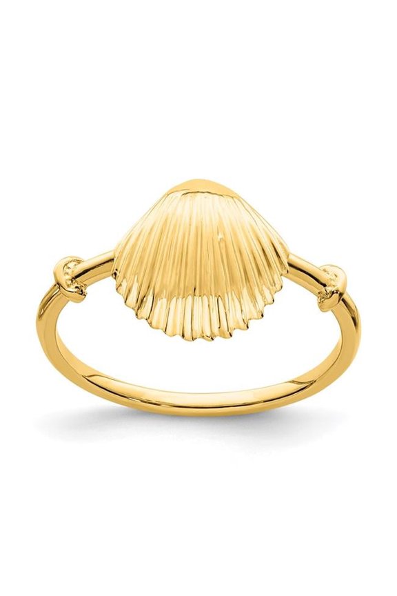 14K Yellow Gold Polished Shell Ring - Size 5