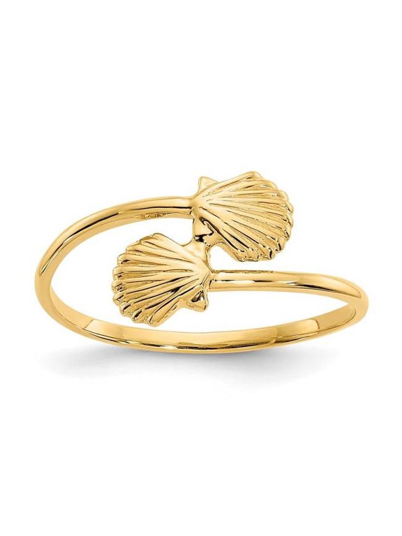 14K Yellow Gold Polished Shells Ring - Size 7
