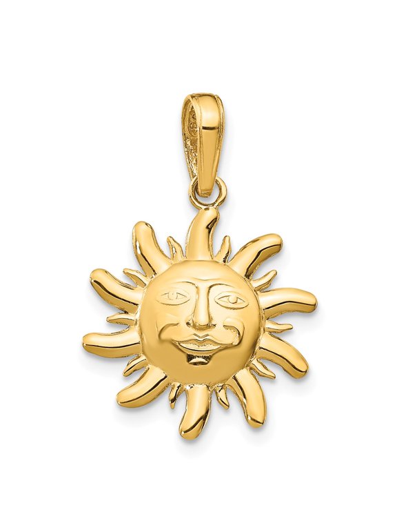 14k Yellow Gold Solid Polished Finish Concave Shape Small Size Sun Smiling Face Charm Pendant