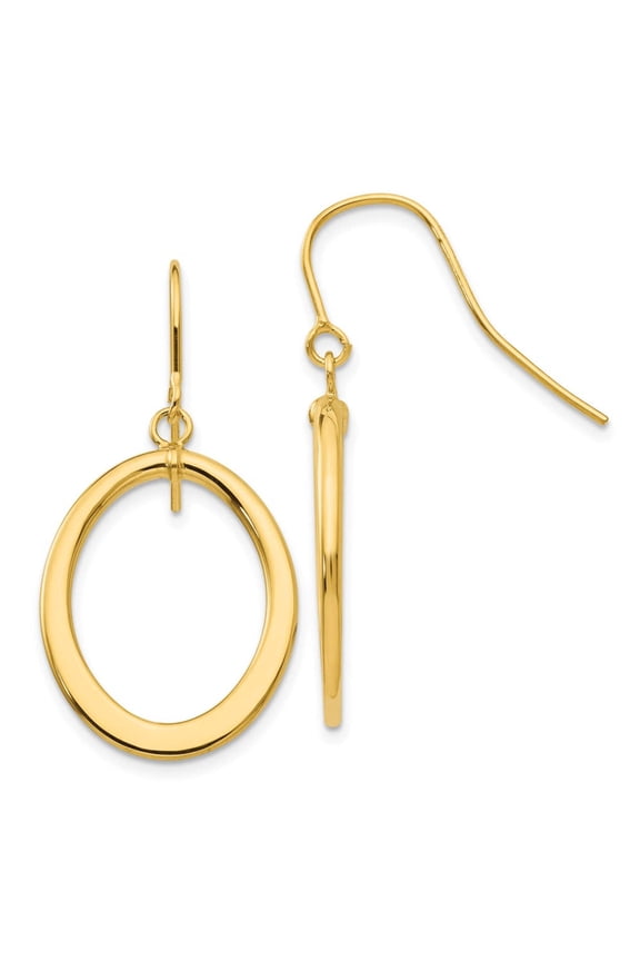 14k Polished Tapered Flat Oval Dangle French Hook Earrings PRE451