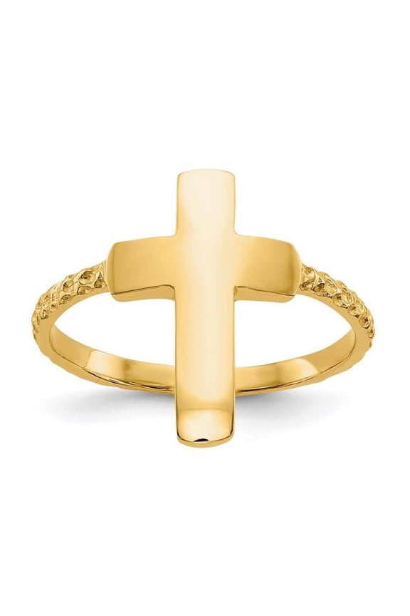 14K Yellow Gold Polished Textured Cross Ring - Size 7