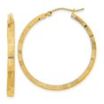 thumbnail image 1 of Finest Gold 14K Yellow Gold Polished Textured Diamond-Cut Square Tube Hoop Earrings, 1 of 2