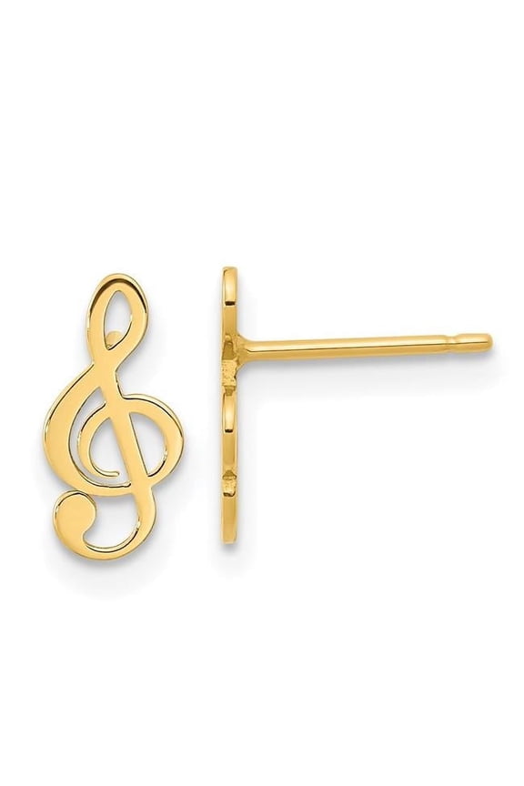 14K Yellow Gold Polished Treble Clef Note Post Earrings