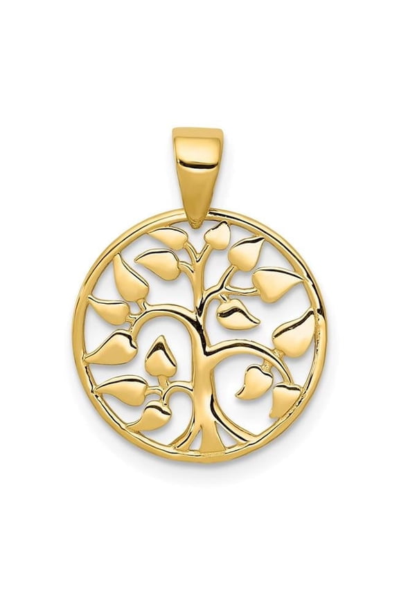 Finest Gold 14K Yellow Gold Polished Tree in Circle Pendant