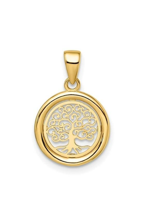 14K Yellow Gold Polished Tree of Life Circle Pendant