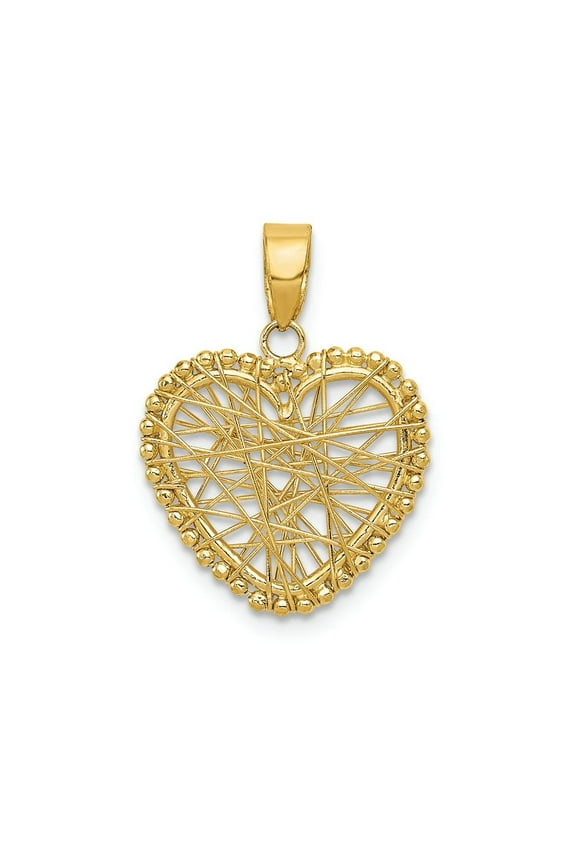 14k Yellow Gold Textured Polished Open Wire Love Heart Pendant Necklace 19x14mm Wide Pendant for Women