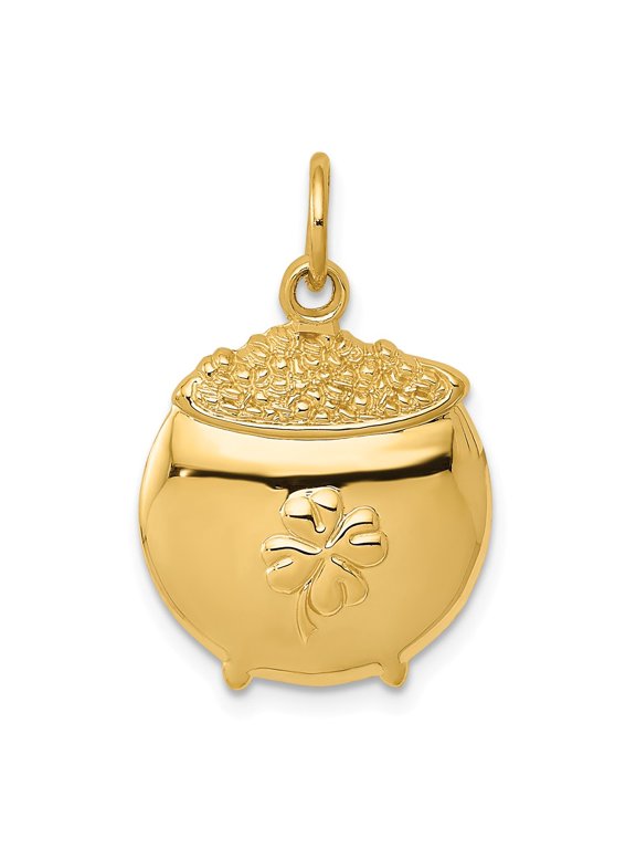 14k Yellow Gold Polished Finish Concave Shape Mens Pot of Gold Design Charm Pendant