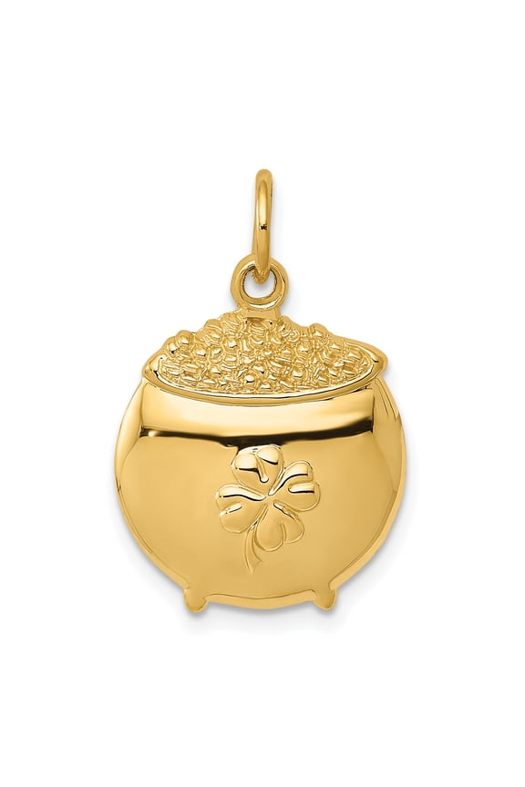 14k Yellow Gold Polished Finish Concave Shape Mens Pot of Gold Design Charm Pendant