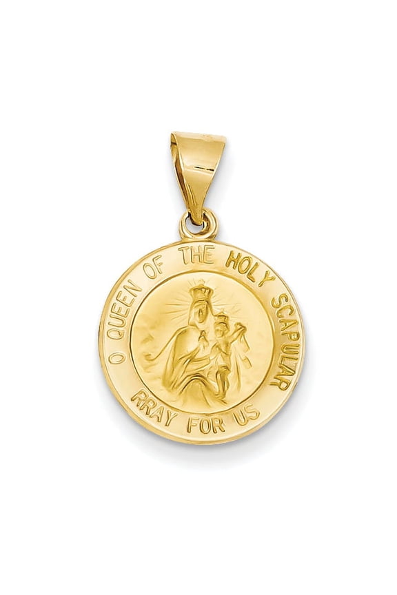 14K Yellow Gold Queen of the Holy Scapular Reversible Medal Hollow Pendant