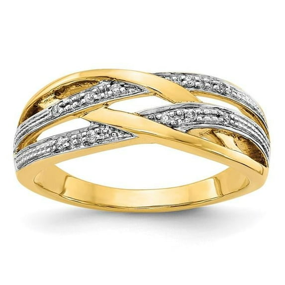 Finest Gold 14K Yellow Gold Rhodium Diamond Ring - Size 7