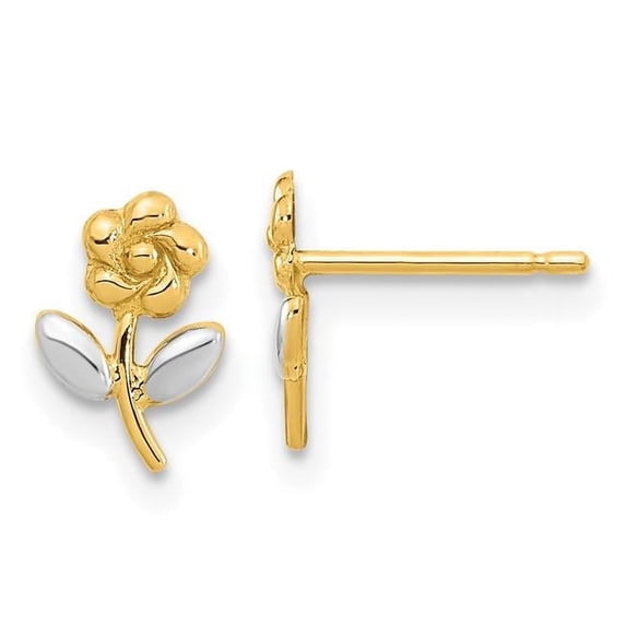 Finest Gold 14K Yellow Gold & Rhodium Flower Post Earrings