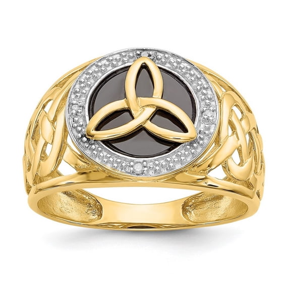 Finest Gold 14K Yellow Gold & Rhodium Onyx Diamond Trinity Ring - Size 10