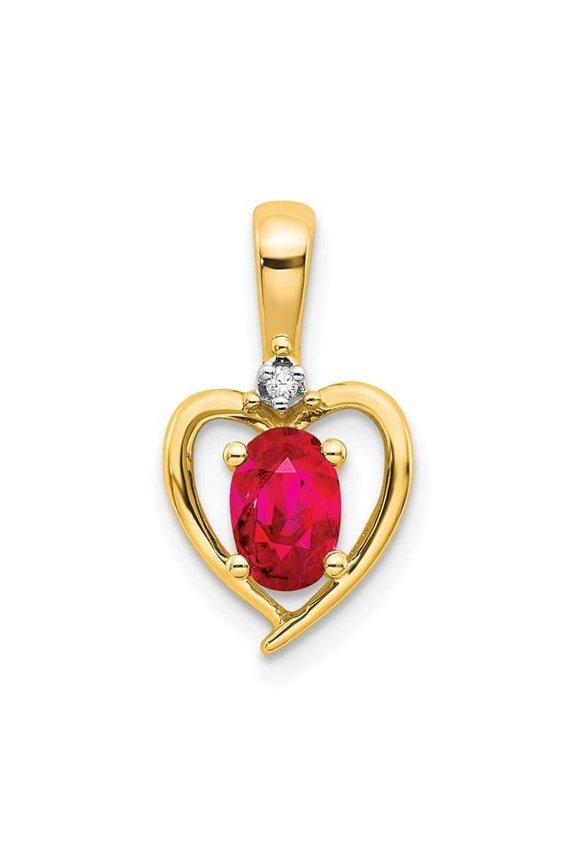 14K Yellow Gold Ruby & Diamond Heart Pendant