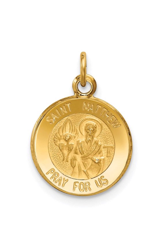 14k Polished and Satin Solid Saint Matthew Medal Round Charm XR625